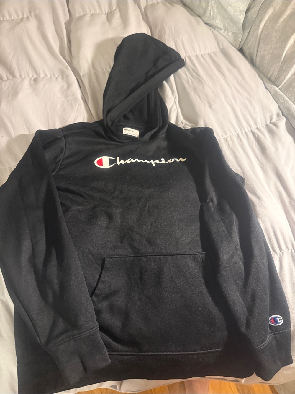 Champion Black Pullover Hoodie with Script Logo